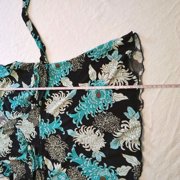 Vtg Y2K Blue Black Floral Print V-Neck Tie Back Whimsi Babydoll Fairy Top Medium - Picture 7 of 7